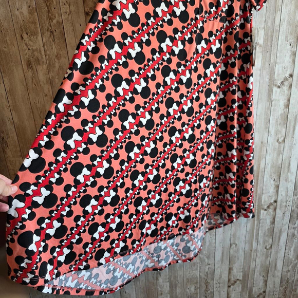 Women's LuLaRoe Disney Carly Dress XS Peach Red Mickey Mouse Print - Picture 2 of 8